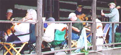 Pickers on one of the porches