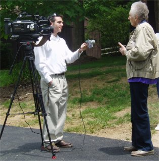 Patty being interviewed for a TV story about PattyFest